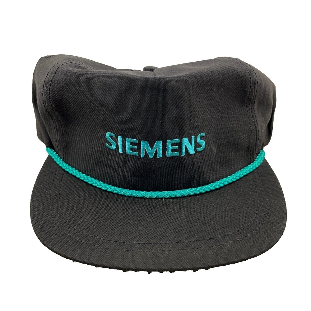 Vintage Siemens Hat Cap Snap Back Trucker Rope Black Blue Made In USA 90s Coal F